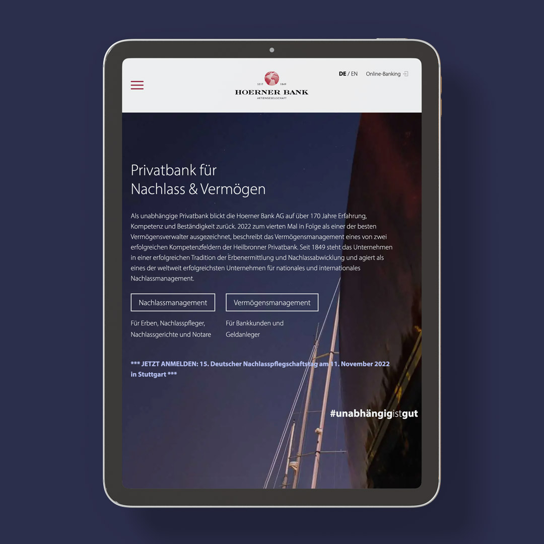 Mockup von iPad mit Hoerner Bank Website