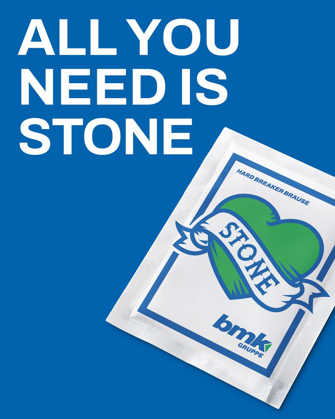 bmk-Brausetütchen mit Text: All you need is Stone